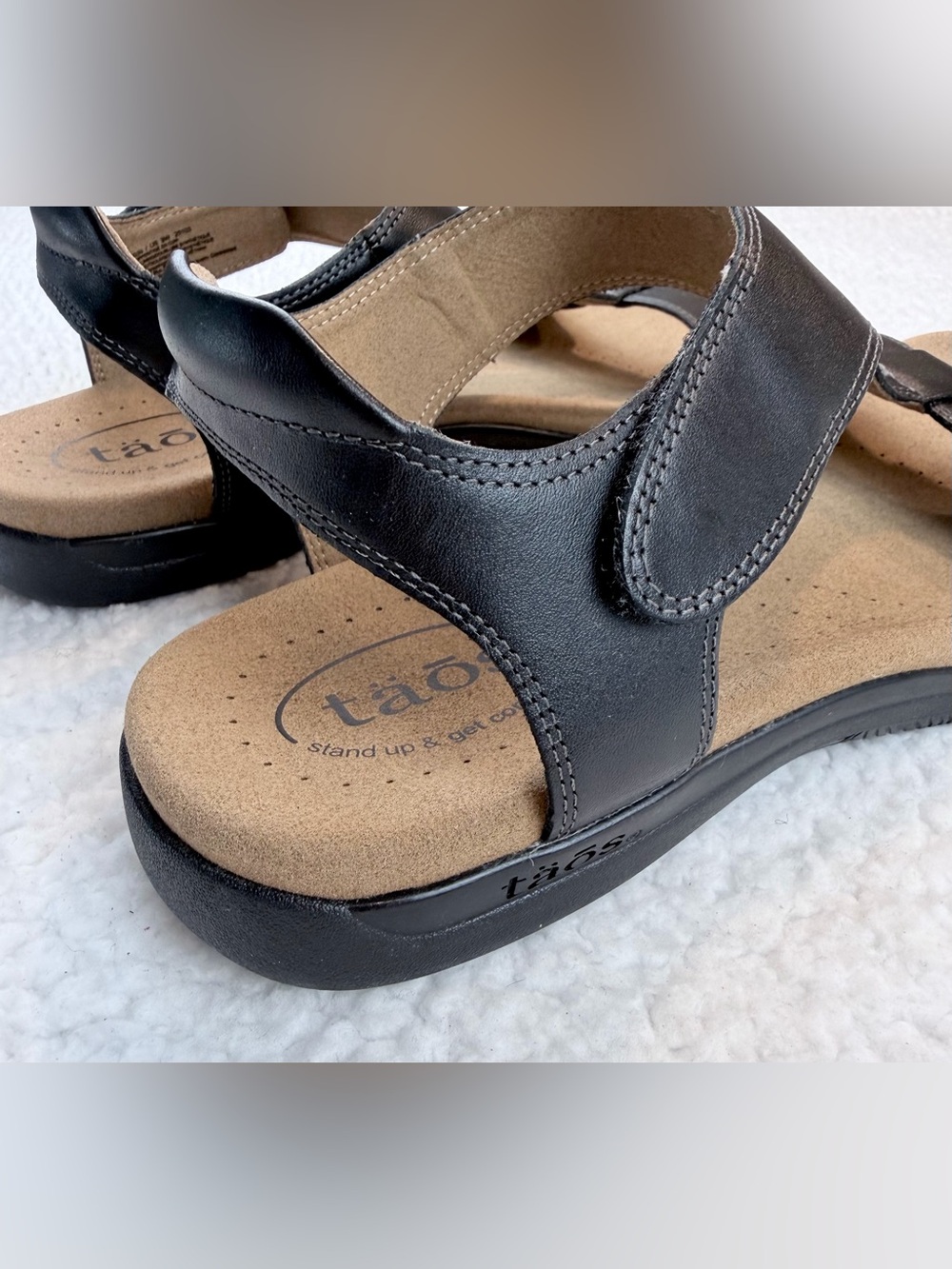 TAOS • Black/Tan Leather Open Toe T‑Strap Comfort Sandals, 9 - Picture 10 of 16